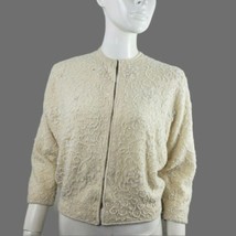 Vintage Bridal Miles Sweaters Hand Made Cardigan Cream Ivory White Beaded Sz S - £68.33 GBP