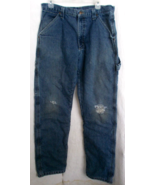 Wrangler Carpenter Pants Blanket Lined Blue Denim Distress Knees Cuffs - $25.79 CAD