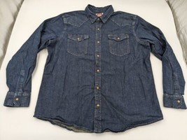 Wrangler Denim Pearl Snap Shirt Men&#39;s Size XL Blue Dark Wash Western Lon... - £19.45 GBP