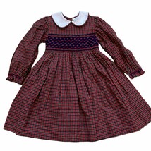 Les Smocks Cossie Red Plaid Vintage Smocked Collared Dress Girls 3T - $57.60