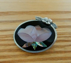 Lovely 1991 Alia Mexico abalone silver tone flower brooch - £15.98 GBP