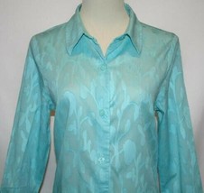 DIALOGUE Floral Button Front Burn-out Cover Up Shirt SMALL Turquoise  D176 - £15.84 GBP