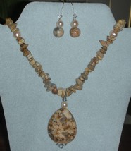 STUNNING JASPER &amp; AOER STONE AND PEARLS NECKLACE - £46.92 GBP