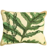 Throw Pillow Needlepoint Fern 16x20 20x16 Green Down Insert Wool Cotton ... - £238.26 GBP