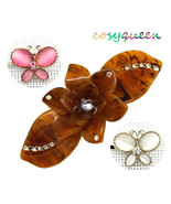 3 PK Pink White Crystal Butterfly Floral Brown Acrylic Hair Barrette Bob... - £7,821.88 GBP