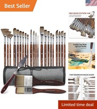 Versatile Acrylic &amp; Oil Brush Set - 25 High-Quality Synthetic Brushes In... - $45.00