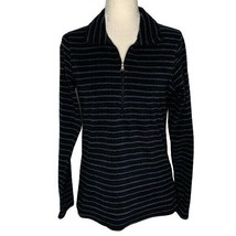 Columbia Quarter Zip Fleece Sweater M Black Green Striped Long Sleeves C... - $18.50