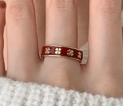 Red drop glaze four-leaf clover ring new fashion retro niche design sense - £16.28 GBP