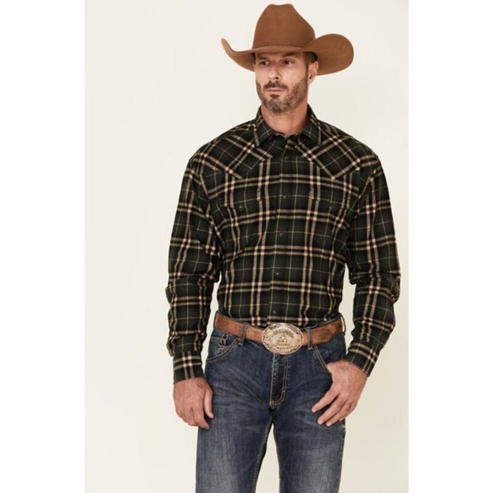 NWT Mens Size Large Stetson Hunter Green Plaid Long Sleeve Snap Western Shirt - $51.93