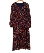 Julia Jordan Dress Size 16 Navy Floral Lined Long Sleeves Empire Waist D... - $470.66 MXN