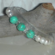 GORGEOUS PEARLS TURQUOISE &amp; SWAROVSKI CRYSTAL BRACELET - £36.95 GBP