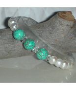 GORGEOUS PEARLS TURQUOISE &amp; SWAROVSKI CRYSTAL BRACELET - €40,39 EUR