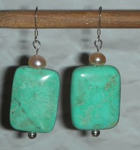 BEAUTIFUL TURQUOISE AND FW PEARLS Beads EARRINGS - £21.95 GBP