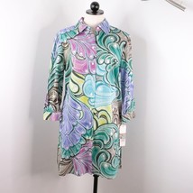 New Dana Buchman Women&#39;s M Graphic Grove Colorful Cotton Button-Up Shirt Dress - £18.83 GBP