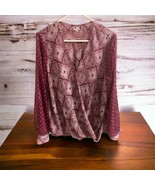 Kut from the Kloth Blouse Women&#39;s SIZE XL Snap Closure Sheer Pattern Wine - $28.17 CAD