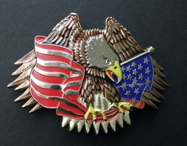Usa Flag Eagle Metal Belt Buckle 3.5 X 2.6 Inches Black Iron Antique Gold Finish - £10.77 GBP