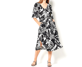 Girl With Curves Knit Midi Dress with Flutter Sleeve- Black Tropical, Pe... - $29.69