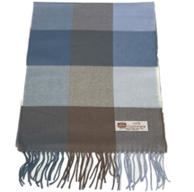 New 100% Cashmere Scarf Made In England Plaid Blues / Tan Soft Wool #F04 - £7.30 GBP