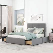 Full Size Upholstery Platform Bed with Four Drawers on Two Sides, Adjustable Hea - £286.47 GBP