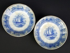 F Morley American Marine Blue Saucers 2 pc Set, Antique England Ironstone c.1850 - £19.98 GBP