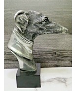 GREYHOUND HEAD BUST STATUE MOUNTED ON BLACK BASE SILVER METAL - £42.60 GBP