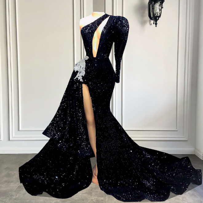 Primary image for Black Glitter Prom Dresses 2024 One Shoulder Sequin Formal Occasion Dresses 2025