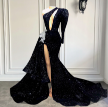 Black Glitter Prom Dresses 2024 One Shoulder Sequin Formal Occasion Dres... - £156.53 GBP