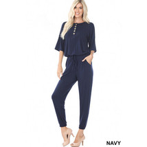 Womens Casual Jumpsuit   Half Sleeve Elastic Waistband draw cord Pockets... - £28.34 GBP