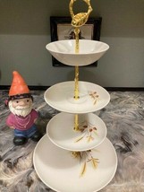 4 TIER CAKE, DESSERT, FRUIT, UPCYCLED DISPLAY SERVEWARE PARTY PLATE STAND - £35.55 GBP