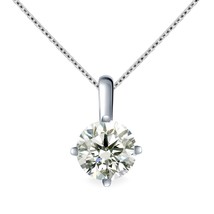 1CT Round Genuine Moissanite Solitaire Pendant Chain 14k White Gold Plated - £142.18 GBP