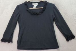 Joseph A Blouse Top Women Medium Black Viscose Naked Lace Long Sleeve Round Neck - £14.40 GBP