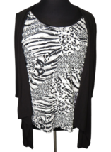 Elementz Women Black White Mixed Animal Print Ruffled Layered Look Shirt Plus 2X - £13.53 GBP