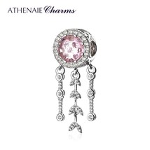 925 Sterling Silver Clear Pink CZ Dream Catcher Dangle Charms Beads for Bracelet - £43.45 GBP