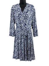 Liz Claiborne wrap Career look midi dress Size XL blue &amp; white V neck Belt NWT - $37.99