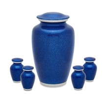 Set of Blue Aluminum Funeral Cremation Urns for Ashes - Adult &amp; 4 Keepsakes - £171.63 GBP