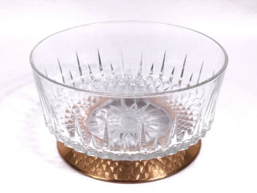 Arcoroc Coppercraft Glass Bowl w Copper Base Guild Cut Diamond Starburst France - £14.55 GBP