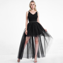 BLACK High-low Tulle Overskirt Women Elastic Waist Hi-lo Tulle Maxi Skirt