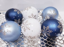 Christmas Coastal Nautical Lt Blue Gold White Glitter Plastic Ornaments 3&quot; - $22.99