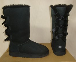 UGG Bailey Bow Triplet Triple Tall Boots Black Suede KIDS Size US 2 NEW 1007309 - £94.86 GBP