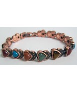 HEART MIXED STONES COPPER MAGNETIC LINK BRACELET  jewelry health mens wo... - $21.07 CAD