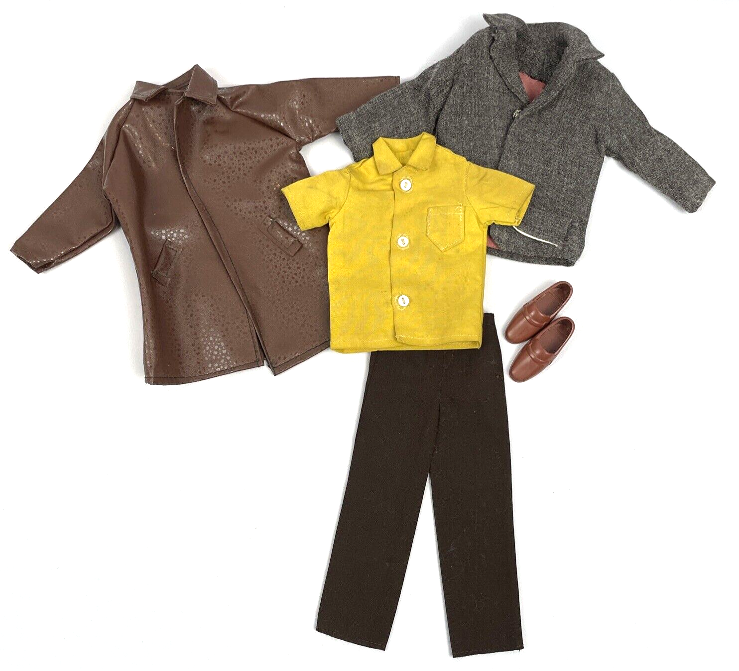 Vintage Ken Doll Clothes Lot Coat Wool Jacket Shirt Pants Brown - $29.00