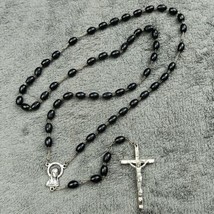 Vintage Rosary Black Beads and Silver Tone Cross Made in Italy INRI 21 I... - $12.19