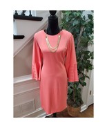 Calvin Klein Coral Polyester Round Neck Long Bell Sleeve Knee Length Dre... - $64.35