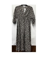 MNG Womens 8 Black Floral V Neck Half Sleeve Midi Dress NWT AL29 - $29.39