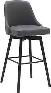 Sean 30 Inch Barstool Chair, Parson Style, Swivel, Gray Faux Leather, Black - $589.99