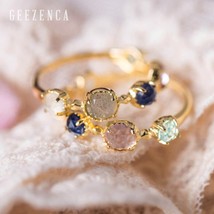 Gold plated gemstone natural topaz amethyst ring for women japanese style luxury trendy thumb200