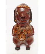 Vtg Peru Mexico Mayan Figure Sculpture Pottery Polychrome Glazed Terra C... - £61.76 GBP