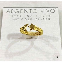 Argento Vivo Moon &amp; Star Ring Sz 9 14k Gold Plated over Sterling Silver NEW - £26.63 GBP