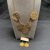 Gold Tone Necklace and Earrings Set with Gold Circle Pendants 20 inches Magnetic - £18.66 GBP