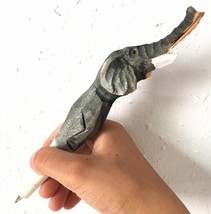 Elephant Wooden Pen Hand Carved Wood Ballpoint Hand Made Handcrafted V12 - £6.35 GBP